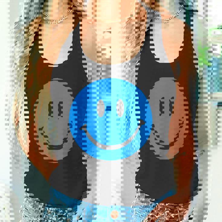 ブルースマイリーフェイス レトロブルーハッピーフェイス タンクトップ