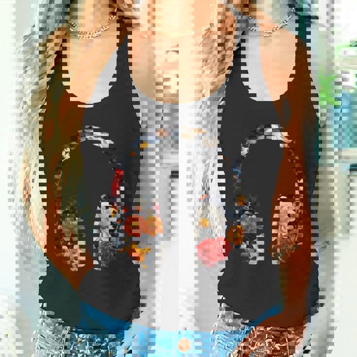 ヘッドフォンのシルエット 花柄 ボタニカル・フラワー タンクトップ