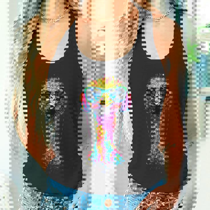 ヘッドフォン付きダチョウの鳥 カラフルなエミュー音楽djブーケ タンクトップ