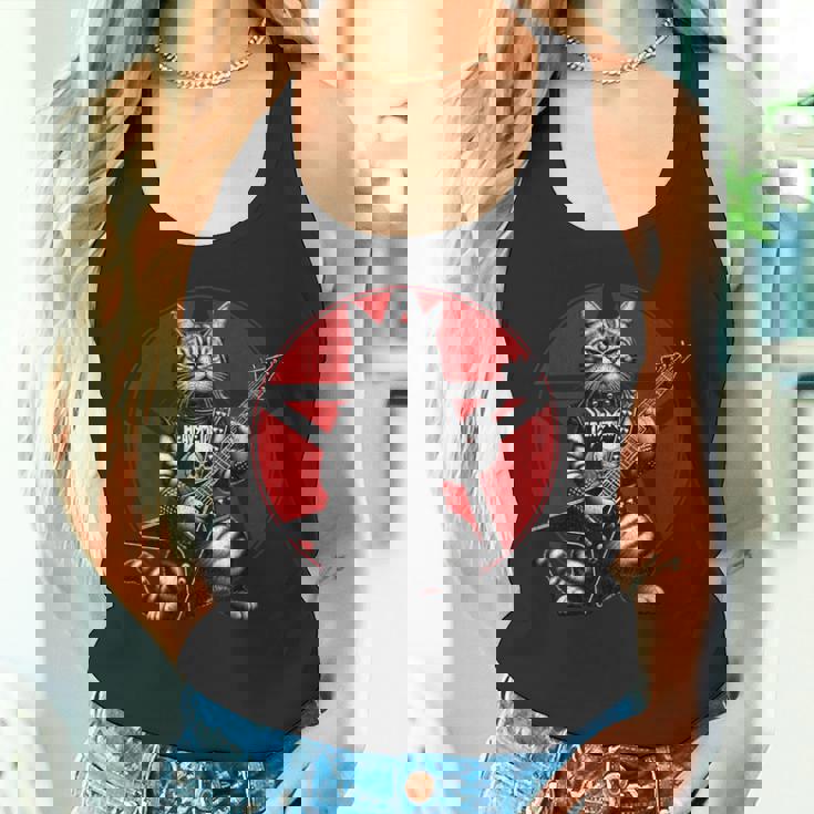 ヘヴィメタル猫とデスメタルミュージック メタルヘッド ロックギター タンクトップ