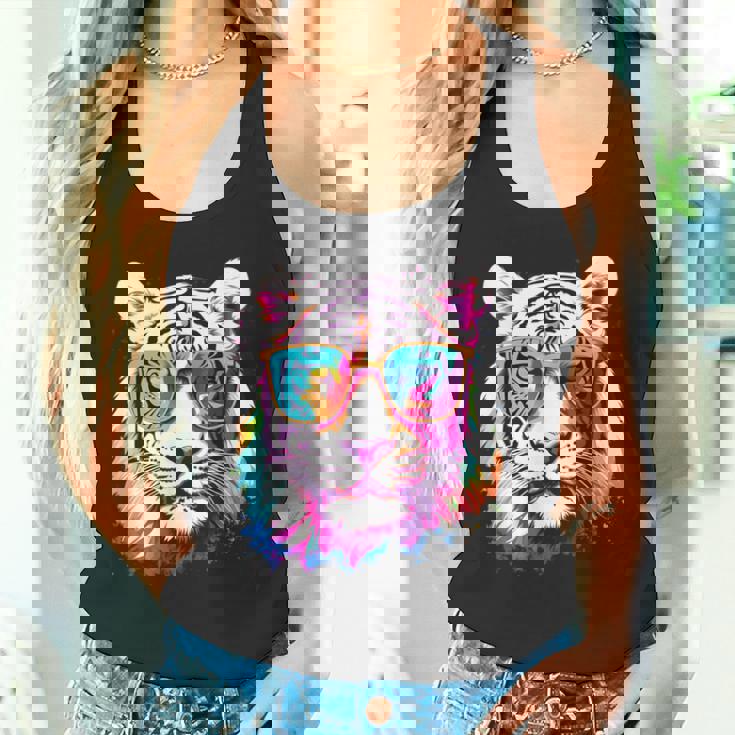 ホワイトタイガー サングラス カラフル アート 動物 虎 タンクトップ