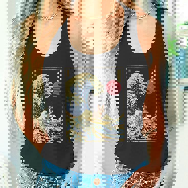 ボストンテリア 日本神奈川波 おもしろサーフドッグ タンクトップ