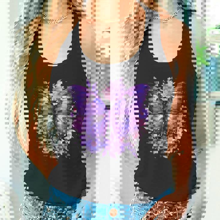 ボヘミアン パープルバタフライ レトロ 魔女の蛾 ヴィンテージ ラベンダー タンクトップ