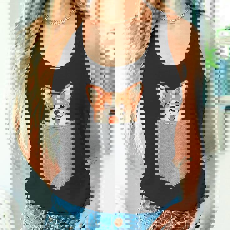 ポケットから覗く可愛いコーギーのデザイン タンクトップ