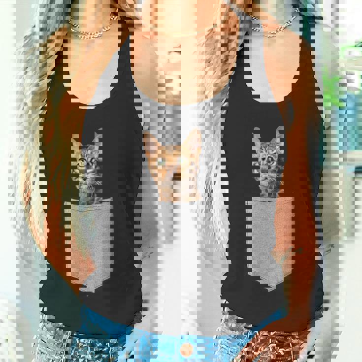 ポケットに入った面白いベンガルキャット かわいい子猫 恋人 ギフト タンクトップ