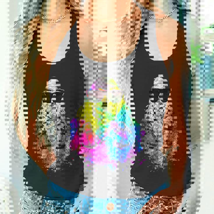 ポップアート アメリカンコッカー スパニエル 犬のポートレート ヘッドフォン付き タンクトップ