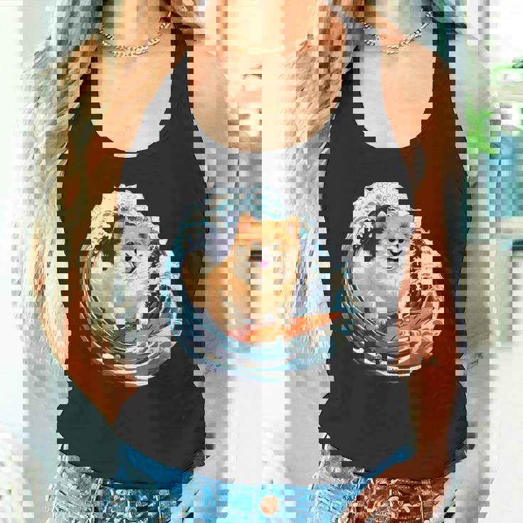 ポメラニアン 面白いtシャツ 犬 イヌ サーフィン 夏 かわいい メンズ 子供 おもしろ 服 グッズ ネタ タンクトップ