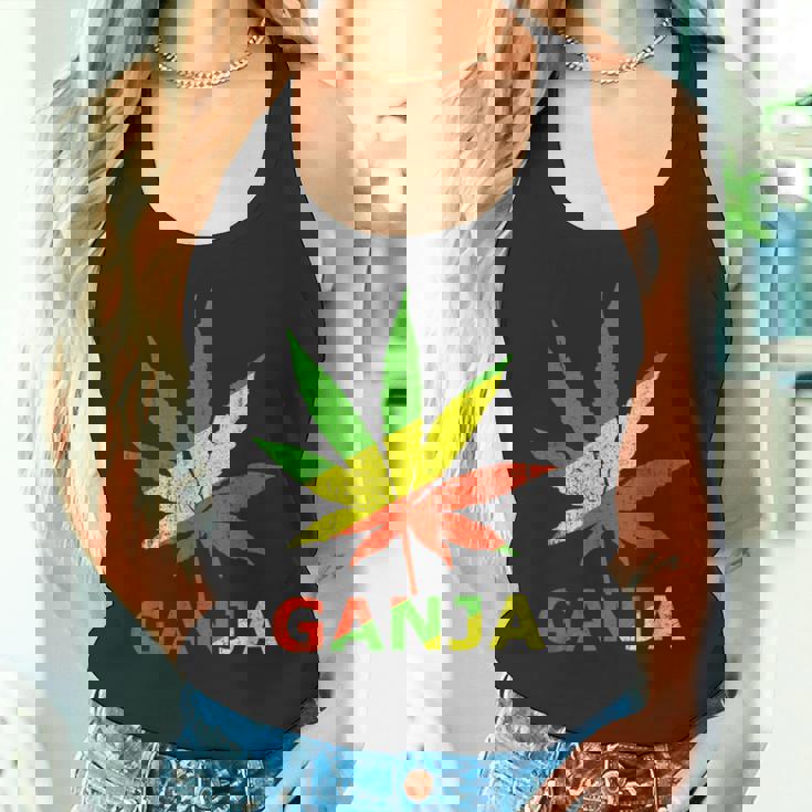 マリファナのガンジャ雑草の葉 ラスタカラー タンクトップ