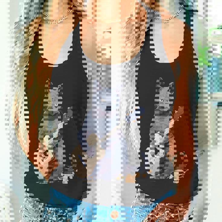 ミュージシャン ロシアンブルー猫 ギタリスト 猫とギター タンクトップ