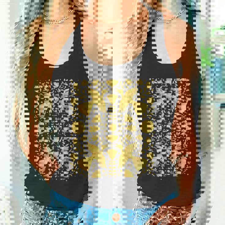 メキシカンテナンゴスのメキシカンゴールド刺繍プリント。 タンクトップ