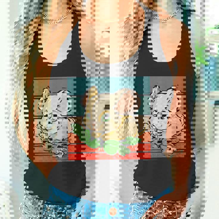 ヤマネ かわいい緑の葉 大きな目 愛らしい甘い動物 タンクトップ