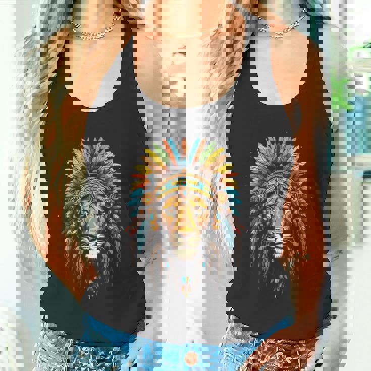 ライオン インディアン ヘッドドレス 羽 部族 ライオン タンクトップ