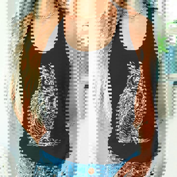 ラインアート 鳥・鳥類学者 オオツノフクロウ タンクトップ