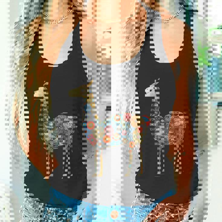 ラマ アルパカ フローラル カラフル 花 ペルーのお土産 タンクトップ