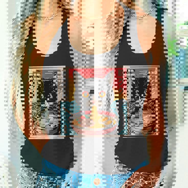 ラーメンと黒猫 和風ビンテージ タンクトップ