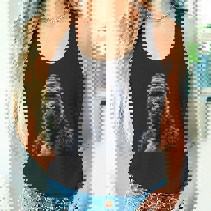 リアルなゴリラアートtシャツ、野生動物の霊長類の肖像画。 タンクトップ