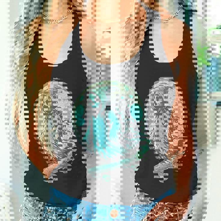 レトロ スケーター オバケ スカル スケートボード ハロウィン 不気味 スケルトン 骸骨 面白い ギフト ストリート タンクトップ