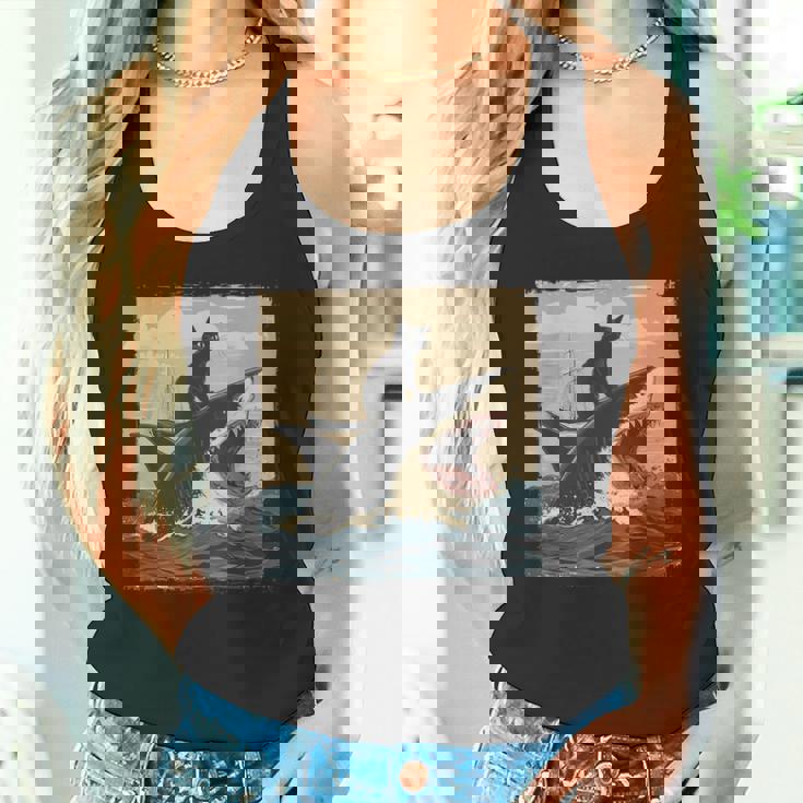 レトロ 猫 噛む サメ ユーモラス 猫 駄洒落 ミーム 猫s サメ タンクトップ