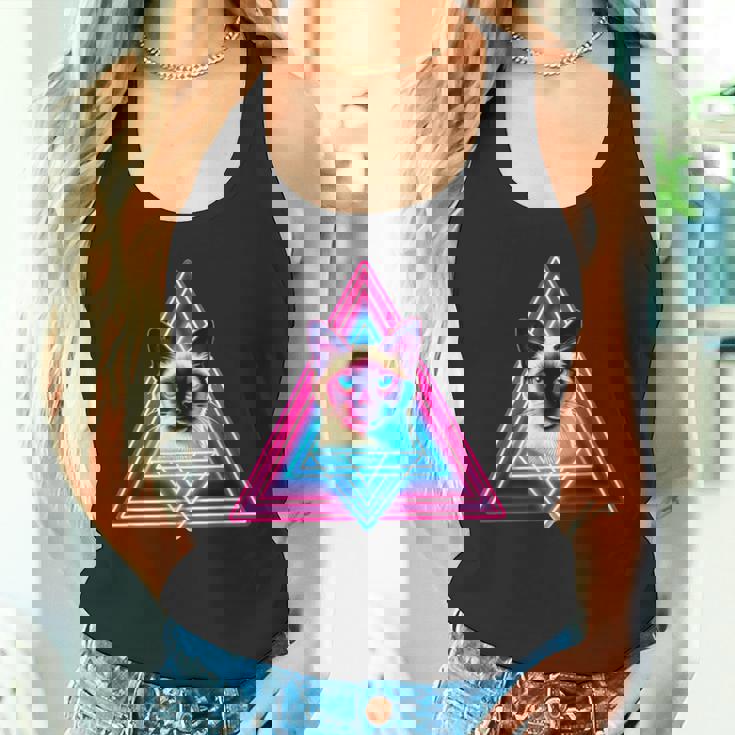 レトロな三角形のピラミッド猫のシャム猫 タンクトップ