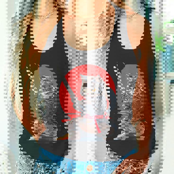 レトロな日本の侍猫グラフィック 猫愛好家 タンクトップ