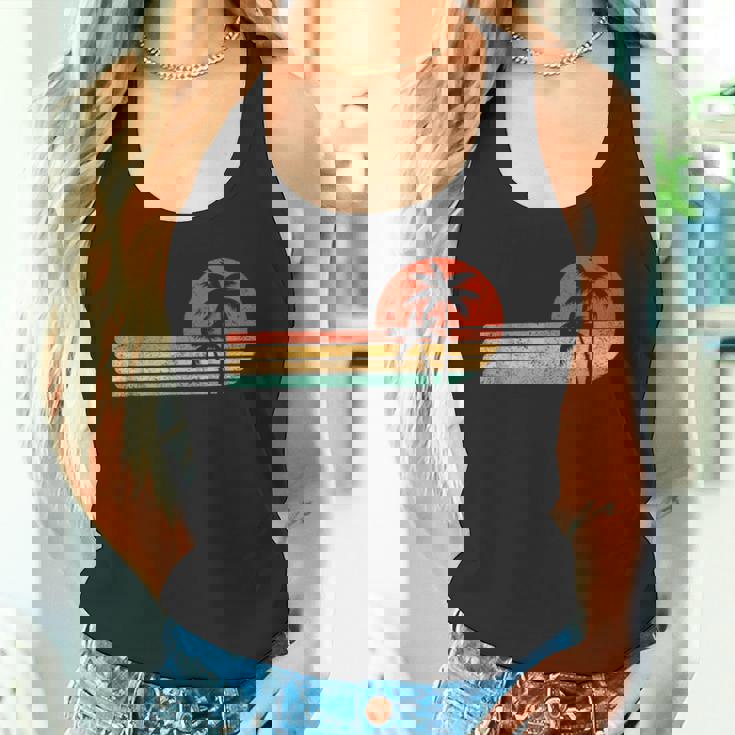 レトロスタイル トロピカル ビンテージ 夕日 ビーチ ヤシの木 タンクトップ