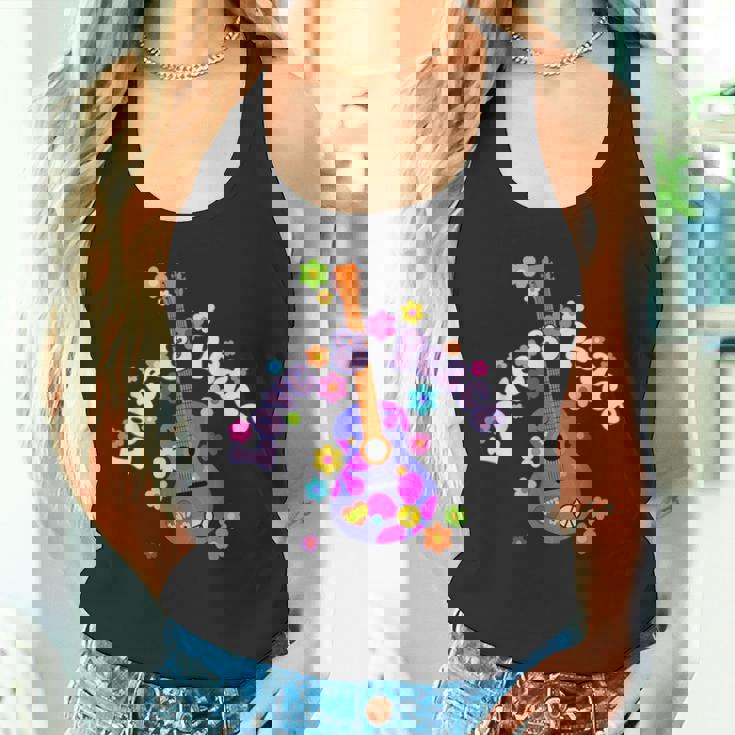 レトロフラワーパワーギター-ラブアンドピース2-ファンファン タンクトップ