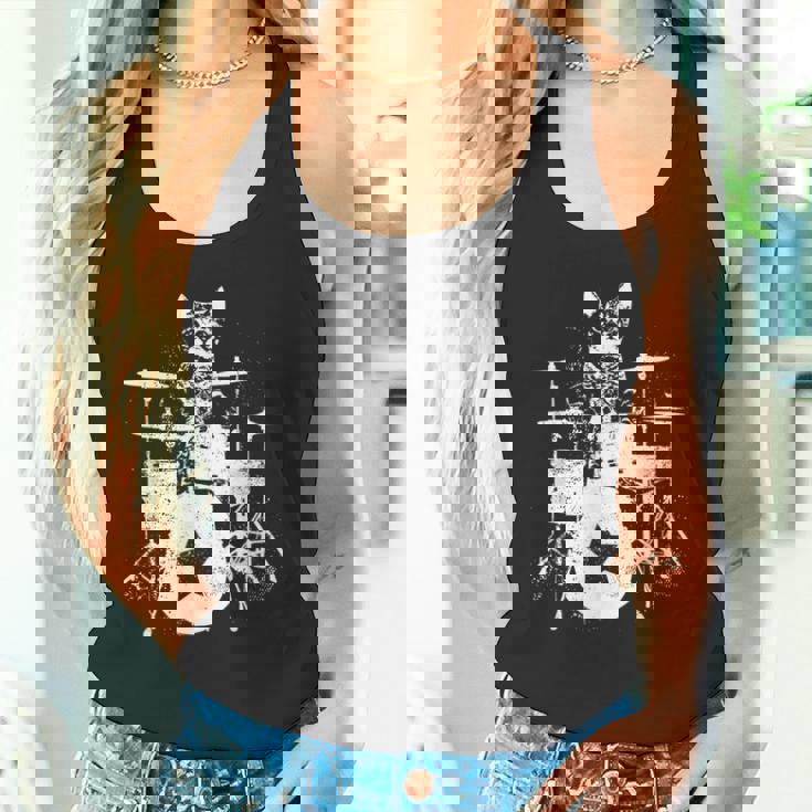 ロックスター ドラマー 猫 ドラム演奏 ミュージシャン バンド 音楽好き タンクトップ