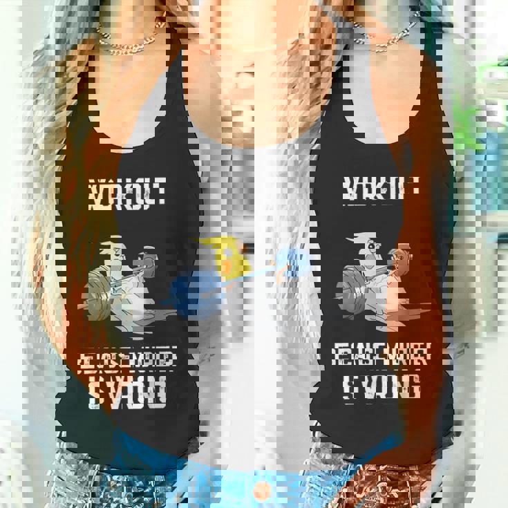 ワークアウト Because Murder Is Wrong 面白いオウム オカメインコ 鳥 タンクトップ