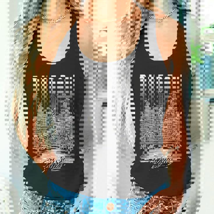 ヴィンテージ ピッツバーグ スカイライン ドローイング バーグ スチール シティ ブリッジ タンクトップ