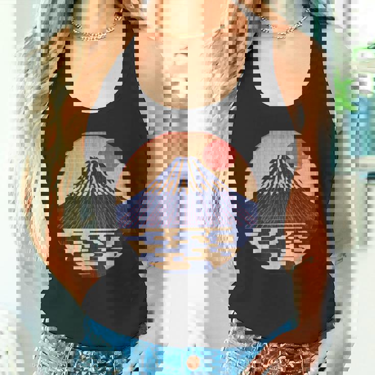 ヴィンテージ 和 富士山 山の上の日本の舞う太陽 タンクトップ