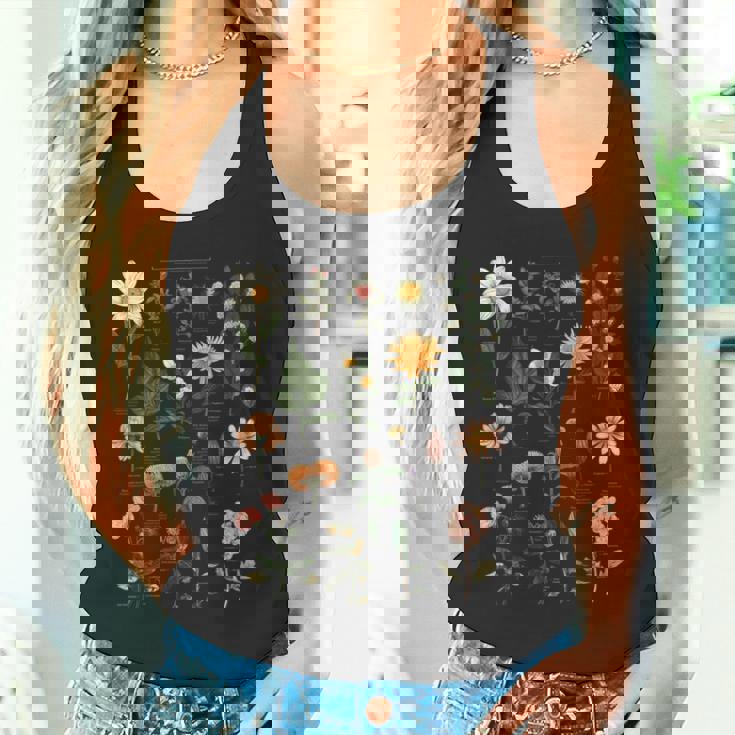 ヴィンテージ風フラワーボタニカルチャートグラフィックtシャツ タンクトップ