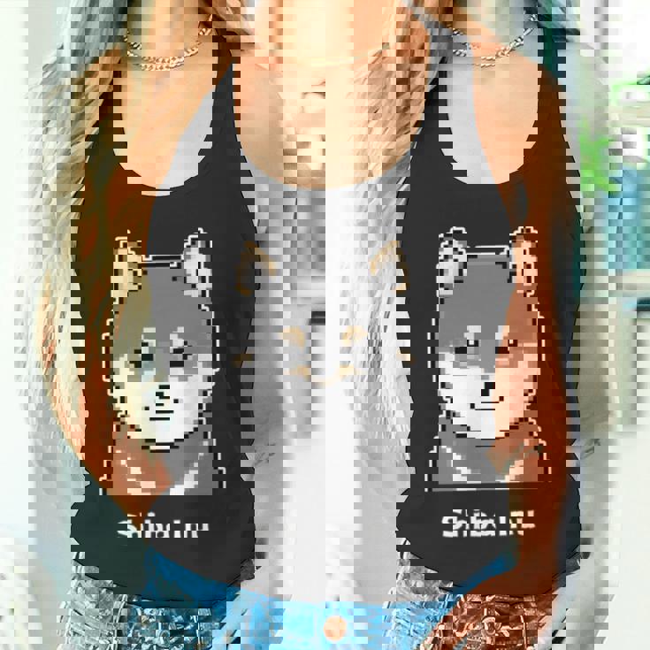 丸顔の黒柴さんのドット絵 長袖tシャツ タンクトップ