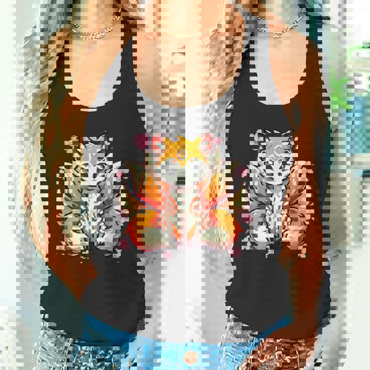 九尾 狐 きつね 日本の桜 タンクトップ