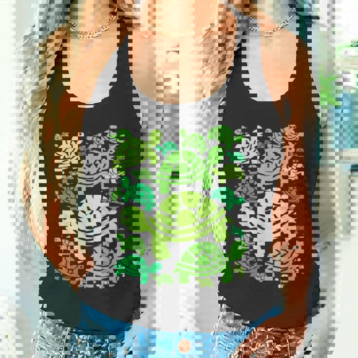 亀柄 カートゥーン アウトライン 面白いカメ タンクトップ