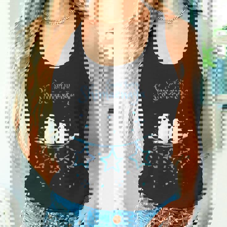 人気話題 シマエナガの親子 雪 雪の結晶 妖精 北海道 日本の野鳥 星 白い小鳥 星 タンクトップ