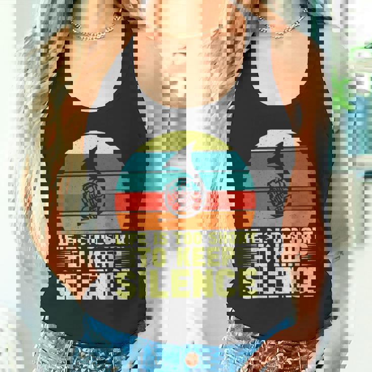 人生は短すぎて沈黙を保つにはフレンチホルン タンクトップ