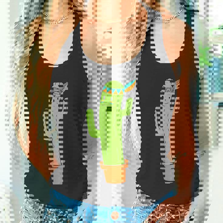 先住民のサボテンと頭飾りと羽 タンクトップ