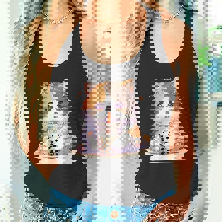 原宿竹下通りの可愛い子猫 アニメ好き オタクを癒すタピオカ茶 タンクトップ