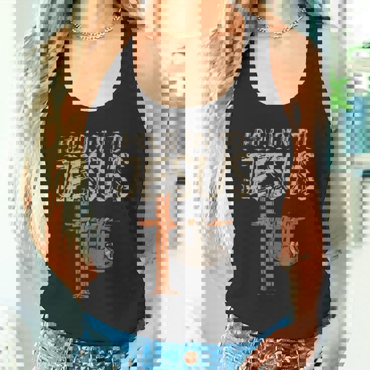 吊り下げナマケモノ ホールド オン イエス 神 クリスチャン メンズ レディース キッズ タンクトップ