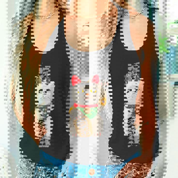 和風招き猫デザイン 縁起物アート 招福と金運アップ タンクトップ