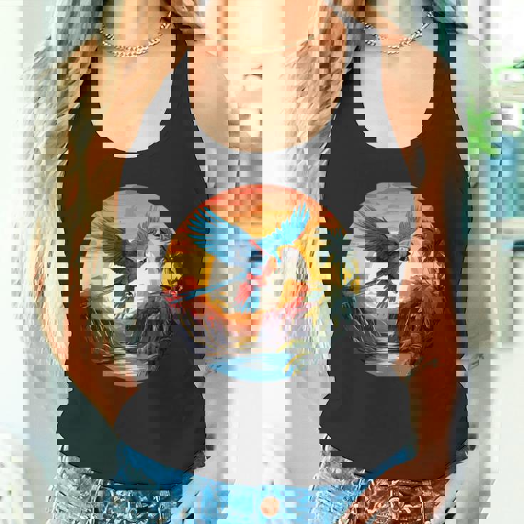 夕日の美しいコンゴウインコ、スカーレットコンゴウインコ タンクトップ