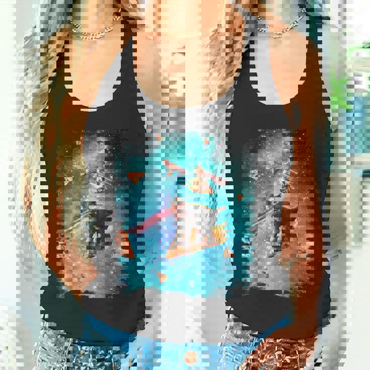 宇宙 レーザー目 猫 ピザに乗る猫 ギャラクシーキャット タンクトップ