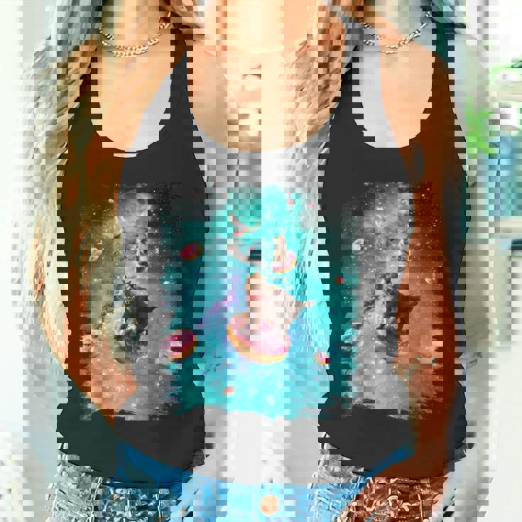 宇宙猫 ドーナツに乗るドーナツ 銀河猫 タンクトップ