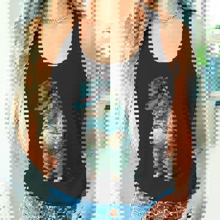 帽子をかぶった面白い太った猫 Ia アート デザイン太った子猫猫愛好家 タンクトップ