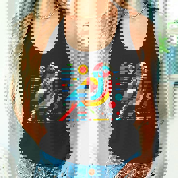 幾何学的 ミニマリズム モダン イラスト スズメ 鳥 アート タンクトップ