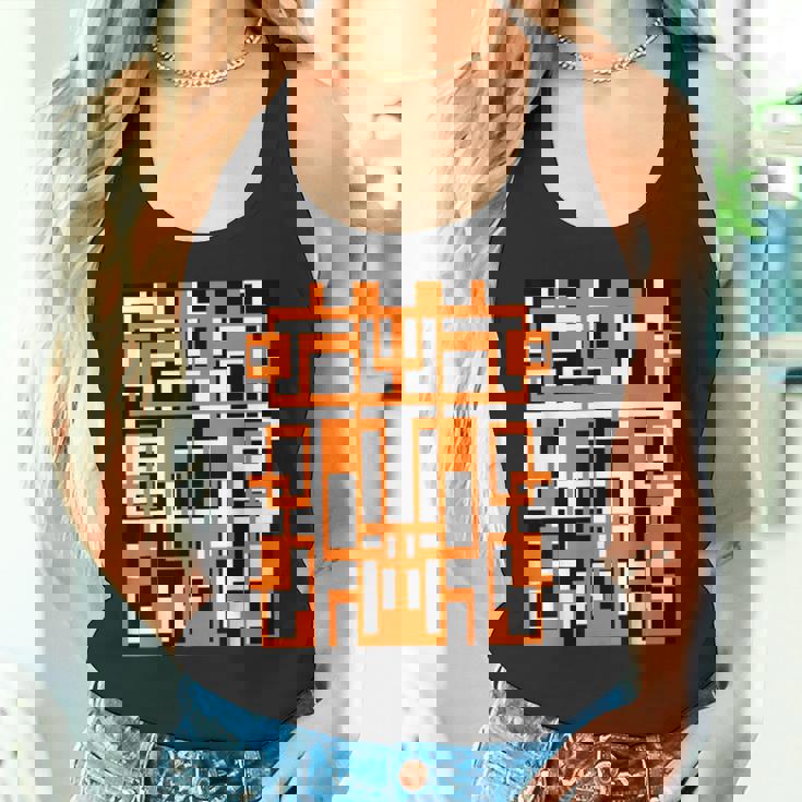 幾何学的図形 パターン オレンジ 白 黒 背景 タンクトップ