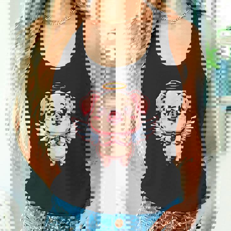 愛らしい天使の豚の漫画とハロー。 タンクトップ