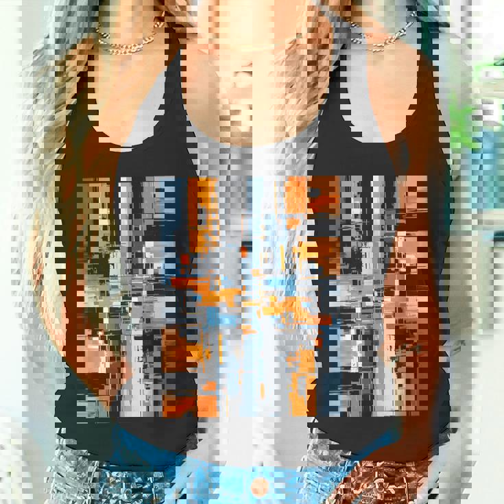 抽象幾何アート オレンジ青 モダン Abstract Geometric Composition タンクトップ