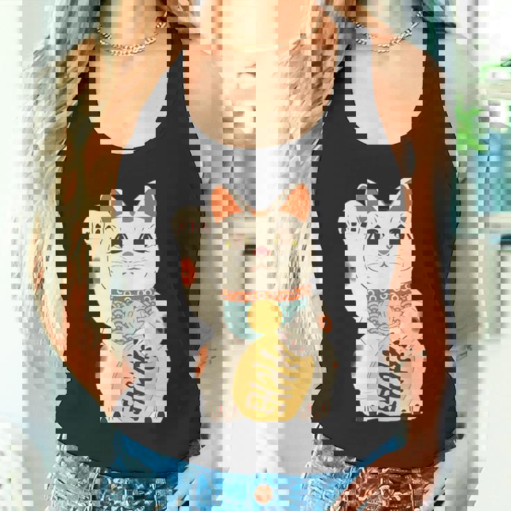 招き猫 日本の招き猫まねき猫日本の幸運猫 タンクトップ