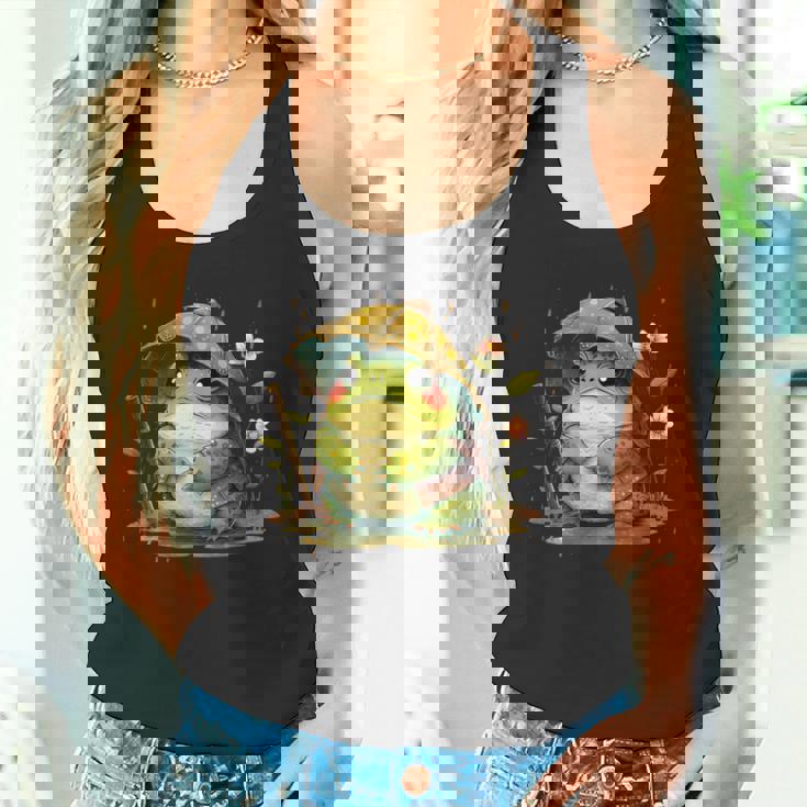 日本のかわいいコテージコアフロッグ 不機嫌な日本のカエル タンクトップ